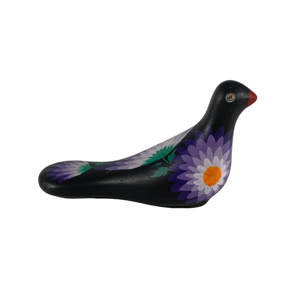 Mexican Black Ceramic Bird-Handmade & Hand Painted Unique Color & Floral Design